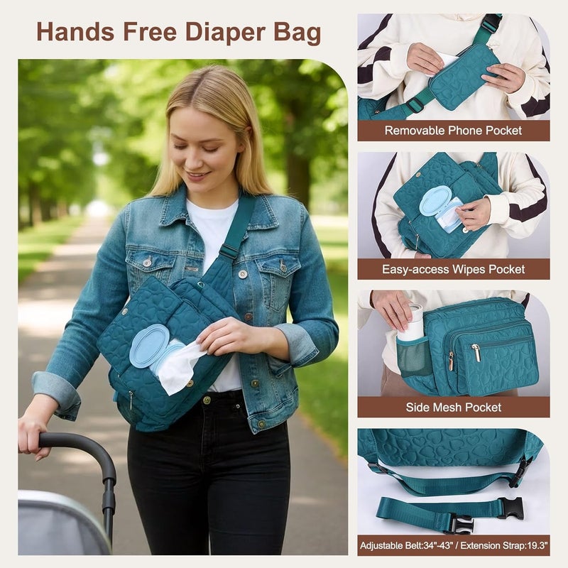 Rexmore Store Puffer Quilted Fanny Pack Diaper Bag for Mom - Women‘s Compact Crossbody Purse with Portable Changing Pad & Wipes Pouch, Travel & Quick Errand Baby Essentials Organizer (Dark Green) - Image 2